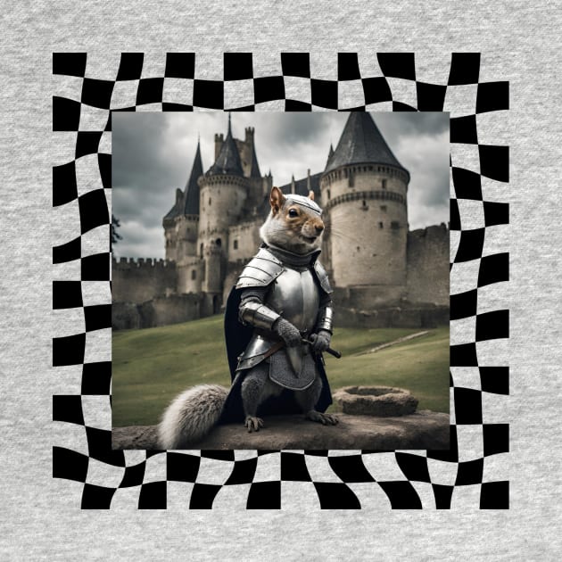 Warrior Squirrel on Checked Background by missdebi27